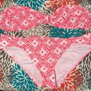 Coral and White Bandeau Bikini Set